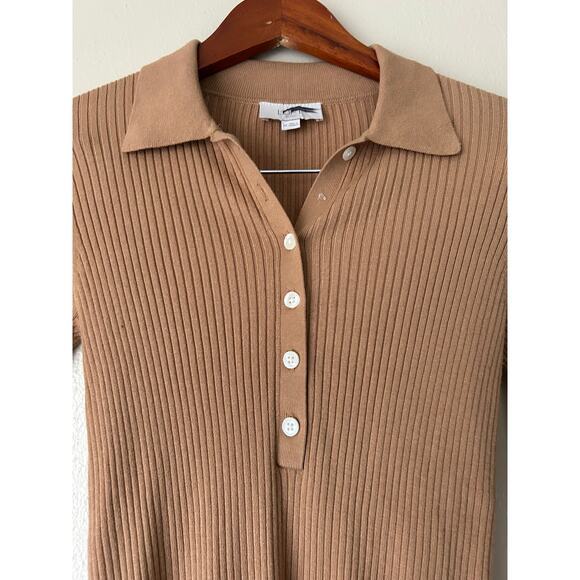 LOFT Tan Collared Ribbed Long Sleeve Top Size XS - Picture 2 of 8